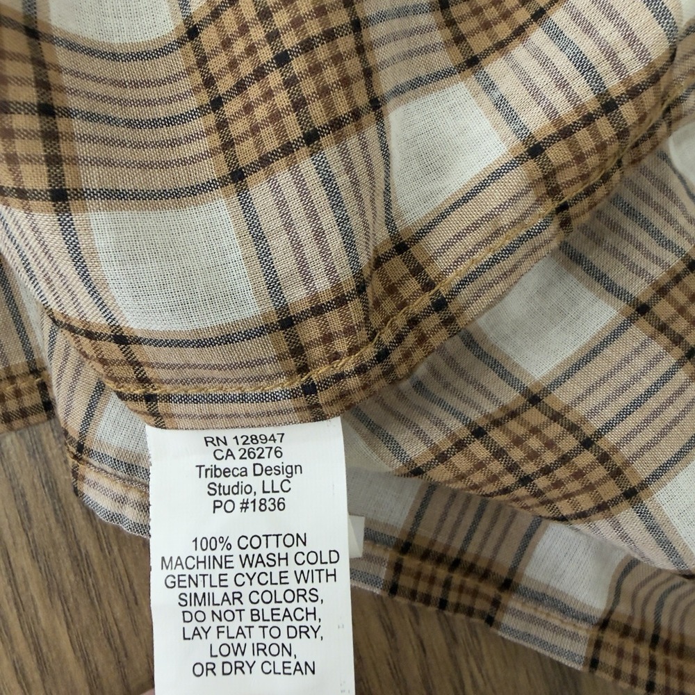 Nili Lotan Top Womens Large Brown Plaid Boho Cottagecore Breathable 100% Cotton - Picture 6 of 9